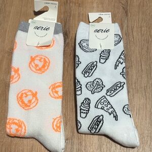 Aerie Pumpkin and Food Print Crew Socks